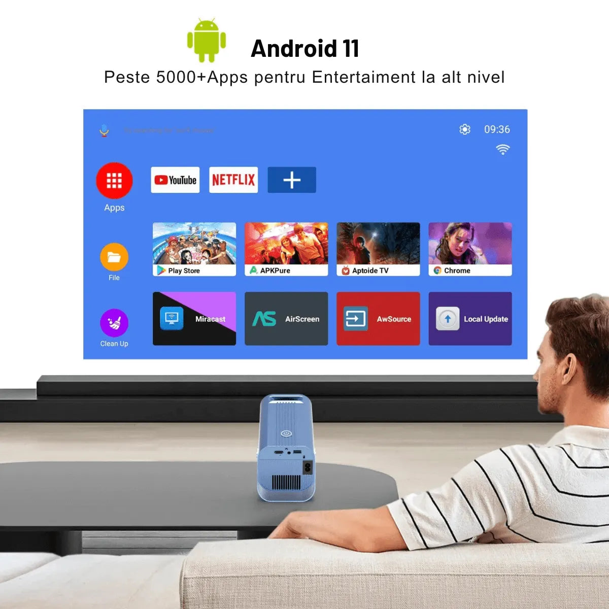 Videoproiector portabil Cinevo CVO‑G1 – Cinema acasă, 4K UHD, Android 11