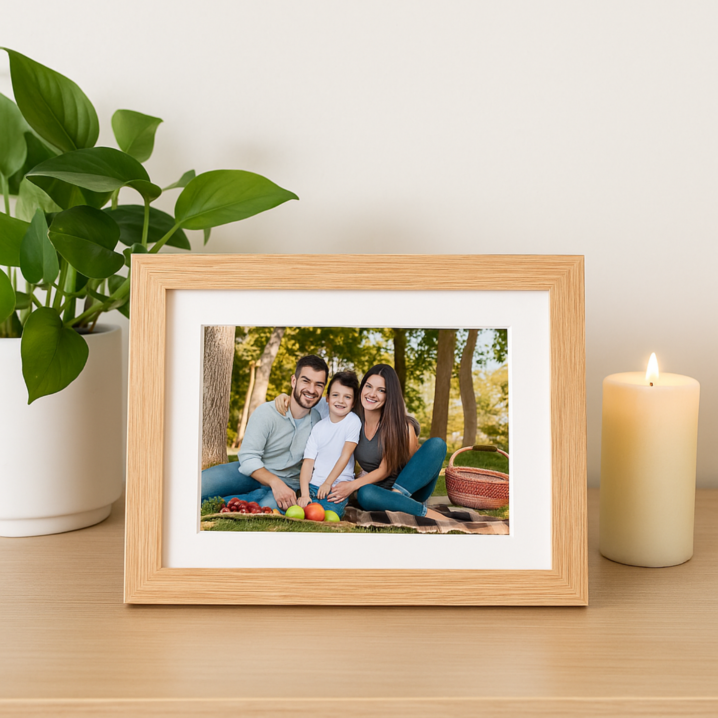 Rama Foto Digitală Cinevo® 10.1” HD – Wi-Fi, Touchscreen, 32GB, Aplicație Frameo, Design Lemn Natural