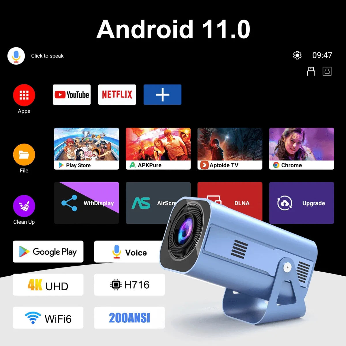 Videoproiector portabil Cinevo CVO‑G1 – Cinema acasă, 4K UHD, Android 11