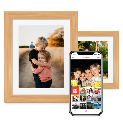 Rama Foto Digitală Cinevo® 10.1” HD – Wi-Fi, Touchscreen, 32GB, Aplicație Frameo, Design Lemn Natural