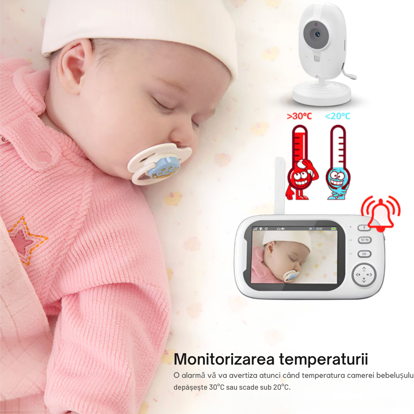 Baby Monitor Cinevo SleepGuard® Pro 720p – Cameră Video HD 3.5”, Comunicare Bidirecțională, Vedere Nocturnă, Senzor Temperatură, Baterie 2000mAh