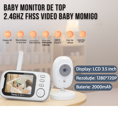 Baby Monitor Cinevo SleepGuard® Pro 720p – Cameră Video HD 3.5”, Comunicare Bidirecțională, Vedere Nocturnă, Senzor Temperatură, Baterie 2000mAh