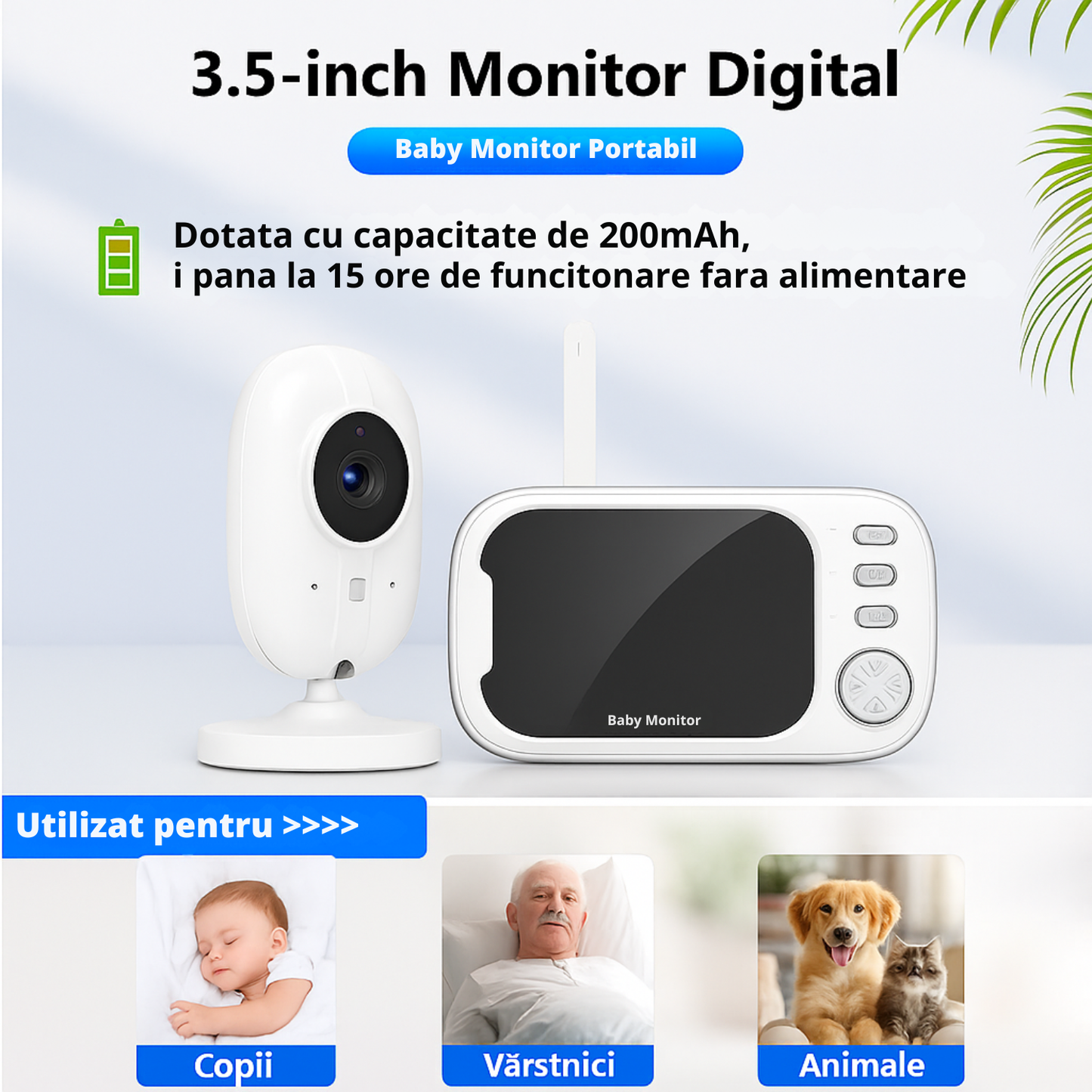 Baby Monitor Cinevo SleepGuard® Pro 720p – Cameră Video HD 3.5”, Comunicare Bidirecțională, Vedere Nocturnă, Senzor Temperatură, Baterie 2000mAh