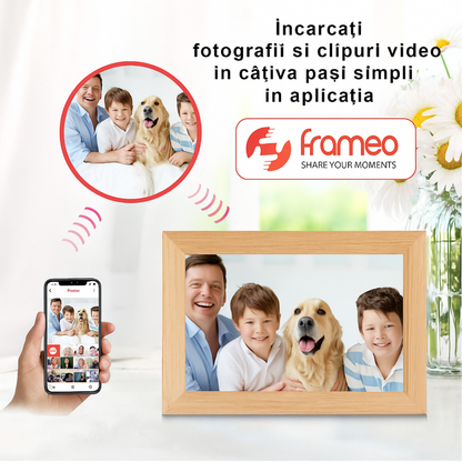 Rama Foto Digitală Cinevo® 10.1” HD – Wi-Fi, Touchscreen, 32GB, Aplicație Frameo, Design Lemn Natural